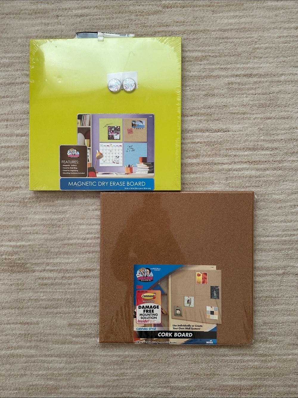 NWT Set of 2 The Board Dudes Magnetic Dry-Erase Board & Cork Board 14x14